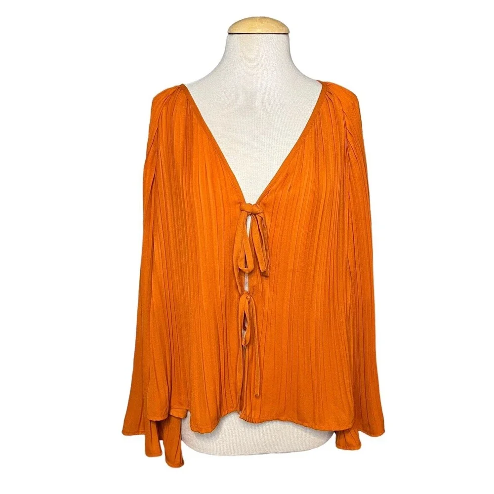Asos Orange Long-sleeve V-neck Tie-front Blouse Top Size 6 - Picture 1 of 8